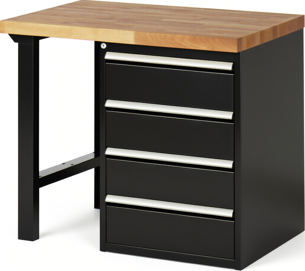 Werkbank Modell 7509 schwarz, BxTxH 1000x700x890 mm,  Buche-Massiv Arbeitsplatte 40 mm,  4 Schubladen mit  Vollauszug 100 % und  SoftClosing