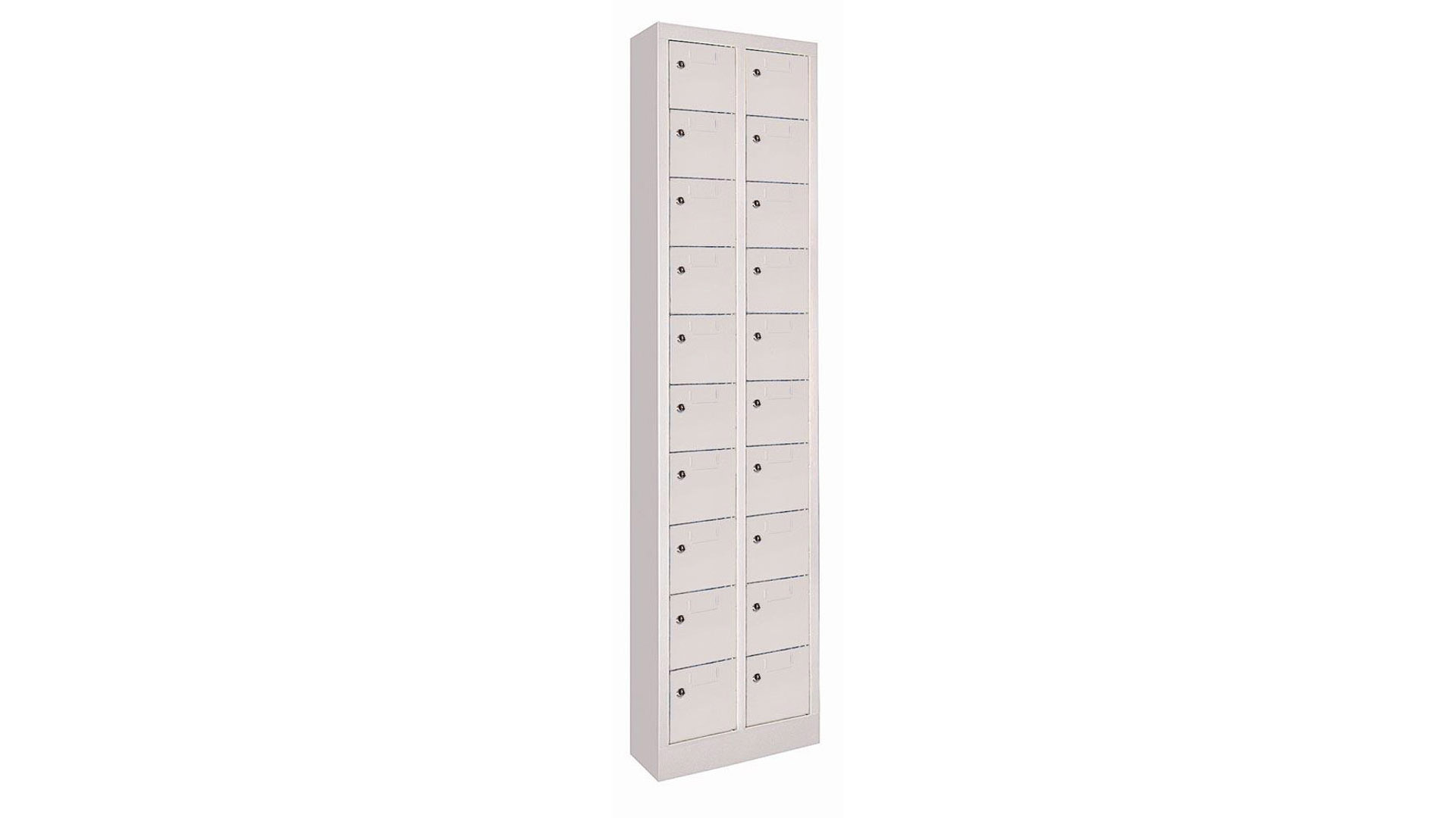 Schließfachschrank, Breite 46 cm, Höhe 195 cm, Tiefe 20 cm, 20 Fächer