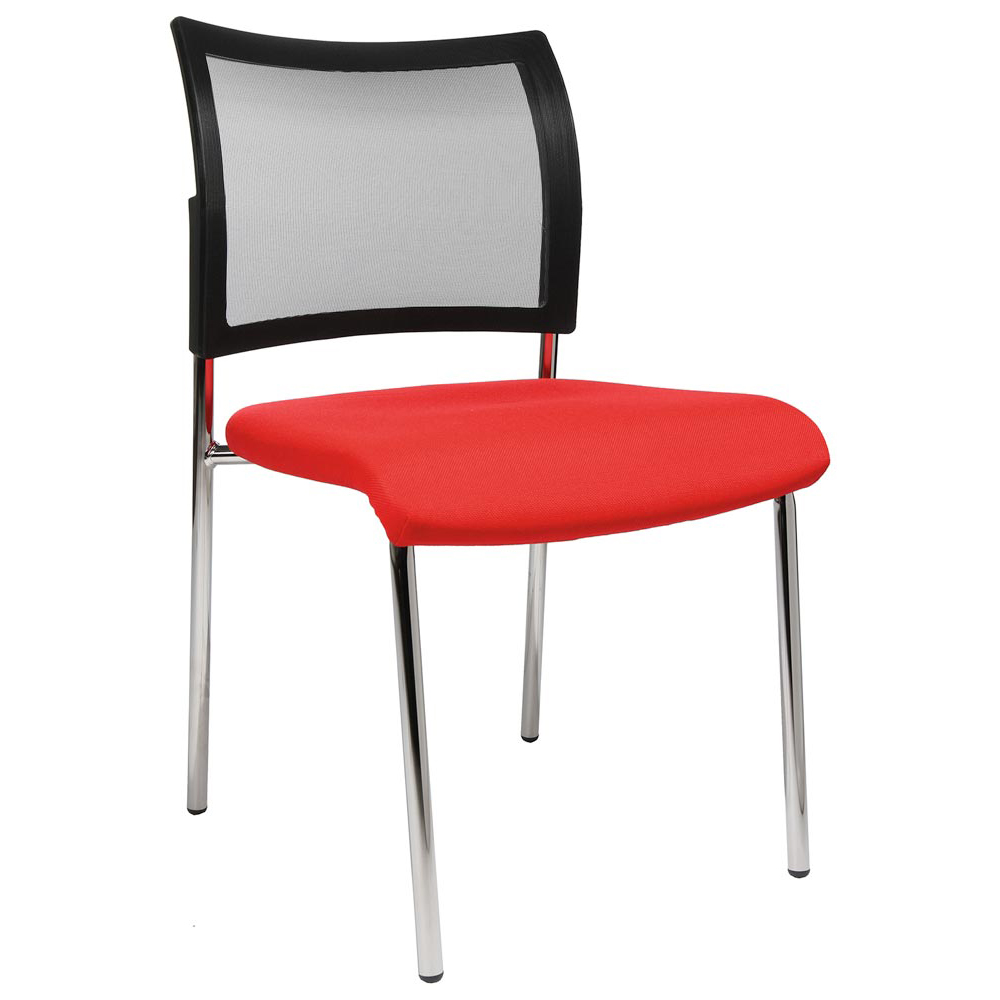 Stapelstuhl, Sitz-BxTxH 480x450x430 mm, Gesamthöhe 830 mm, 4-Fuß-Gestell verchromt, Netzrücken schwarz, Sitzpolster schwarz/rot, VE 2 Stück