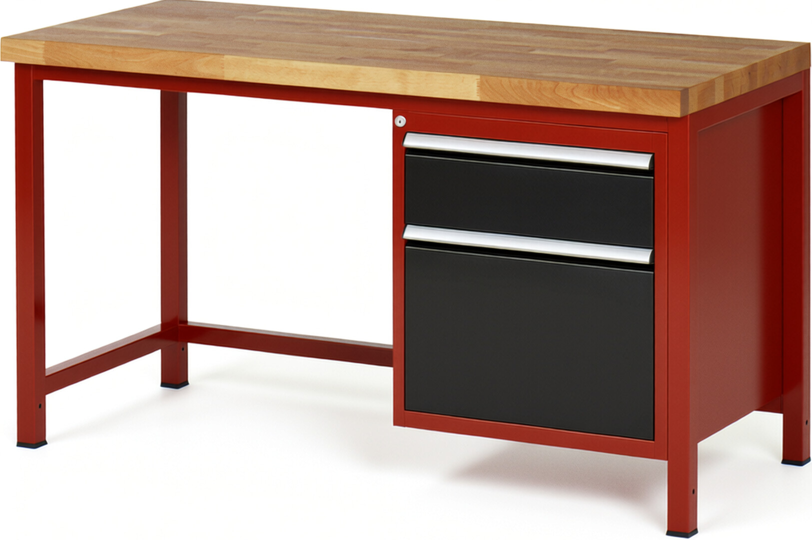 Werkbank Modell 8156 rot - schwarz, BxTxH 1500x700x840-1040 mm,  Buche-Massiv Arbeitsplatte 40 mm,  2 Schubladen mit  Auszug 90 %