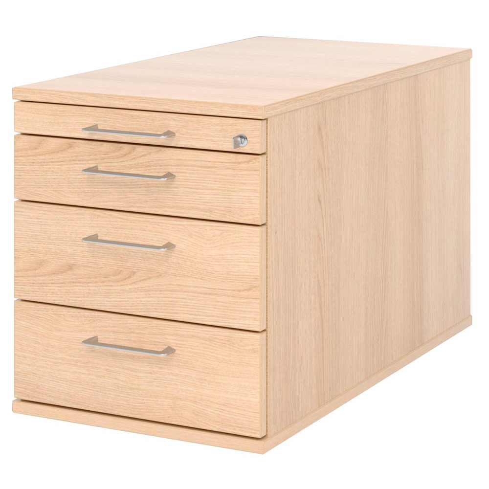 Rollcontainer, BxTxH 428x800x512 mm 1 xUtensilienfach, 3 Schubladen, eiche