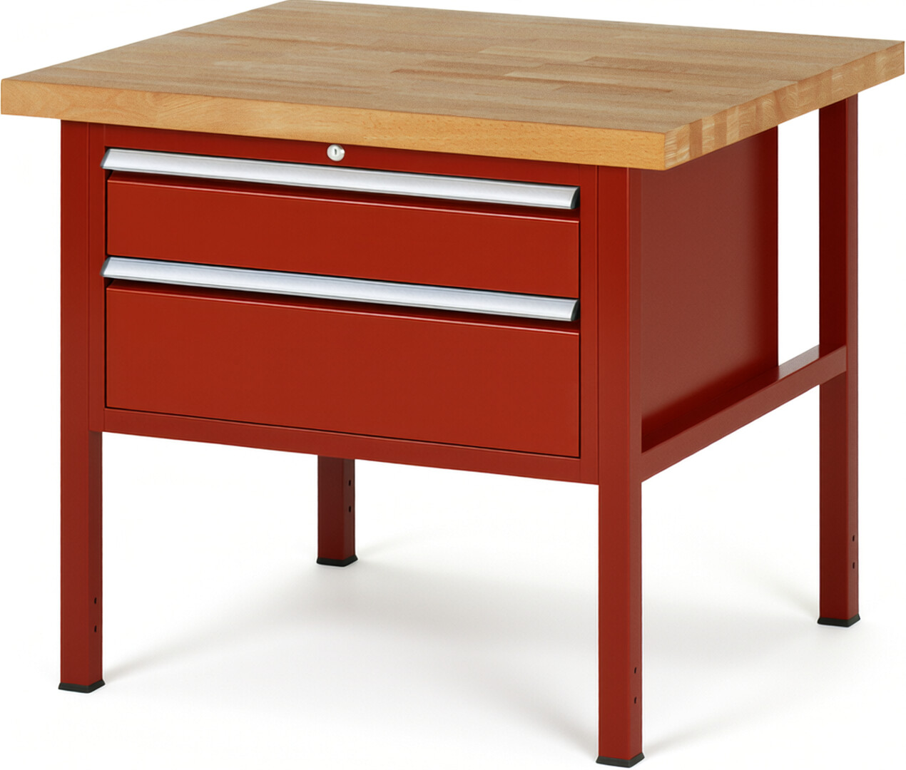 Werkbank Modell 8223 rot, BxTxH 1000x900x840-1040 mm,  Buche-Massiv Arbeitsplatte 40 mm,  2 Schubladen mit  Auszug 90 %