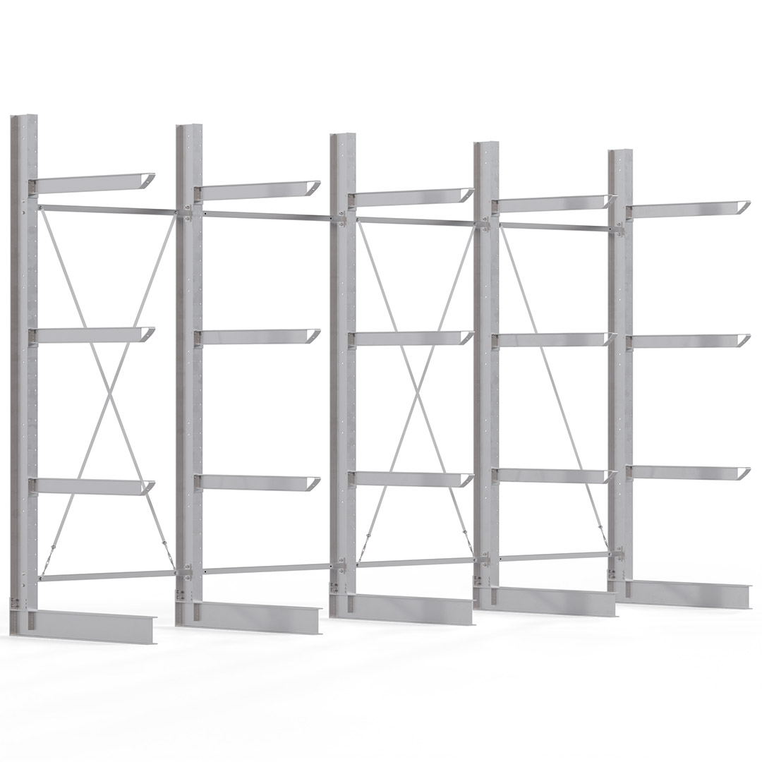 Kragarmregal KARL heavy - feuerverzinkt - Breite: 600 cm - Höhe: 350 cm - Tiefe: 120 cm - Traglast je Kragarm: 800 kg - einseitig