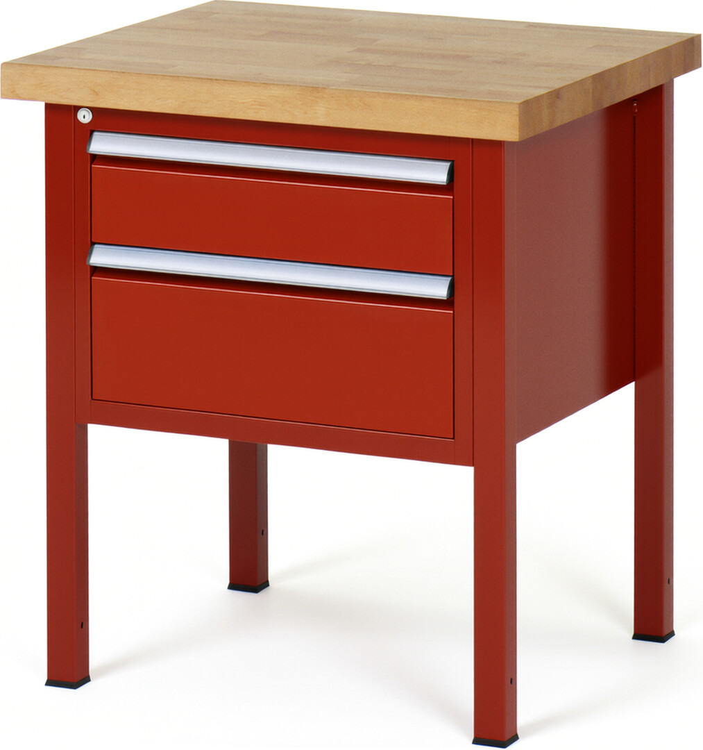 Werkbank Modell 8123 rot, BxTxH 750x700x840-1040 mm,  Buche-Massiv Arbeitsplatte 40 mm,  2 Schubladen mit  Auszug 90 %