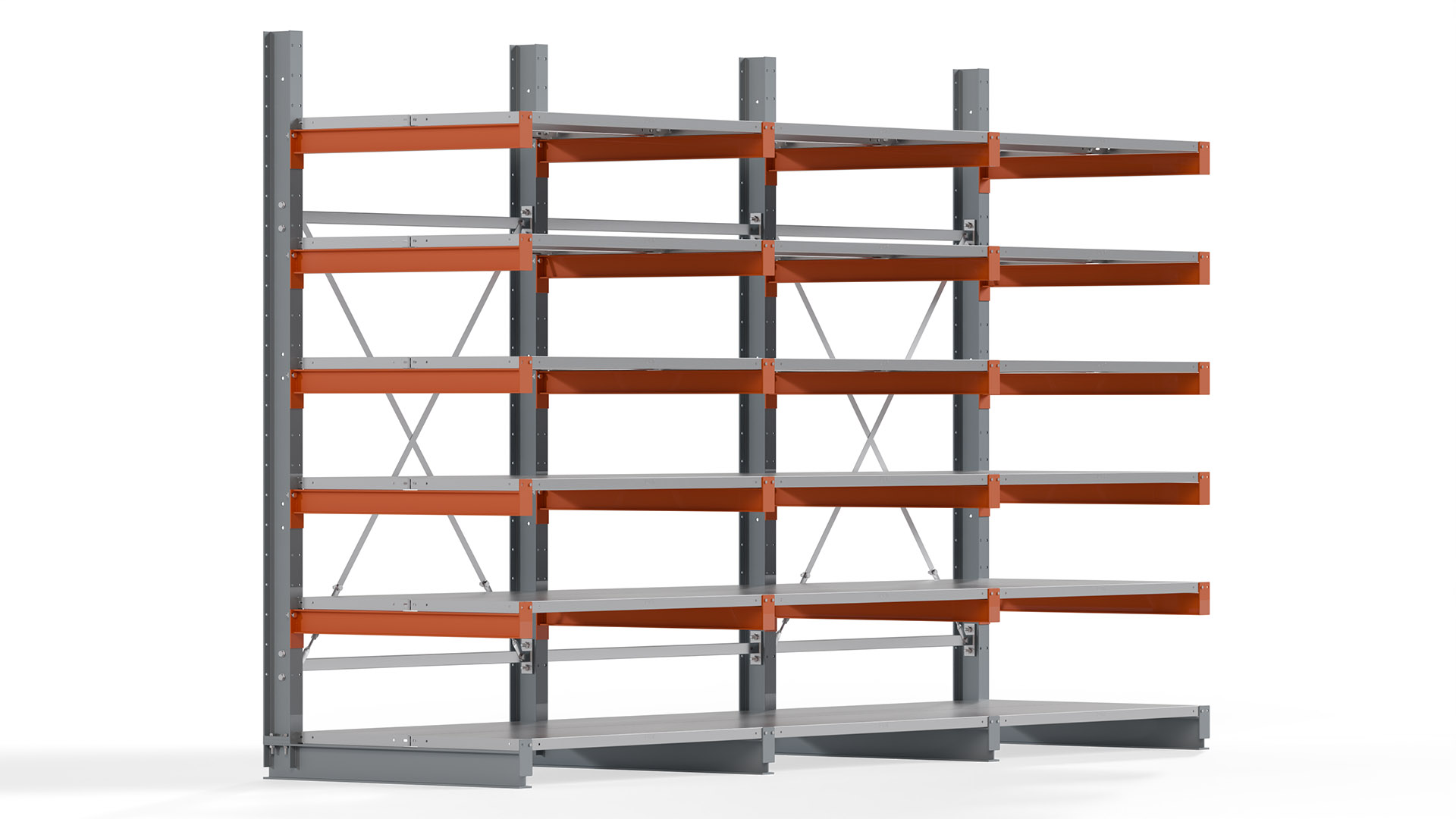 Kragarmregal KARL basic - lackiert - Breite: 384 cm - Höhe: 250 cm - Tiefe: 100 cm - Traglast je Kragarm: 450 kg - einseitig