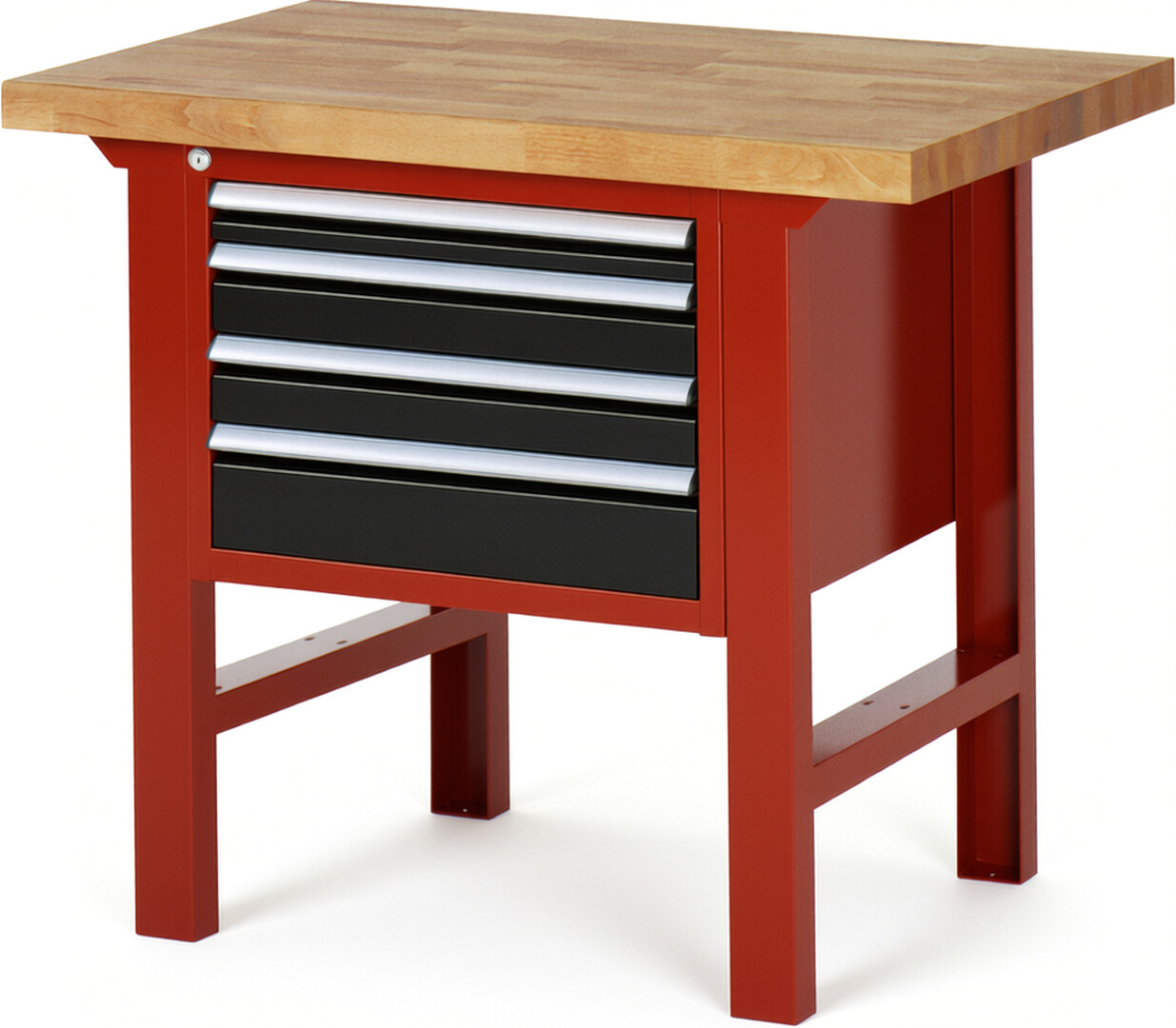 Werkbank Modell 7132 rot - schwarz, BxTxH 1000x700x840 mm,  Buche-Massiv Arbeitsplatte 40 mm,  4 Schubladen mit  Vollauszug 100 % und  SoftClosing