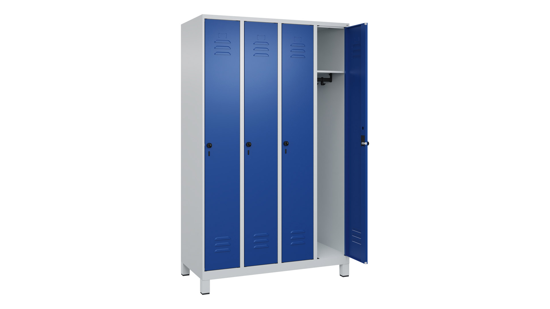 Spind - Garderobenschrank, Breite 120 cm, Höhe 195 cm, Tiefe 50 cm, 4 Abteile