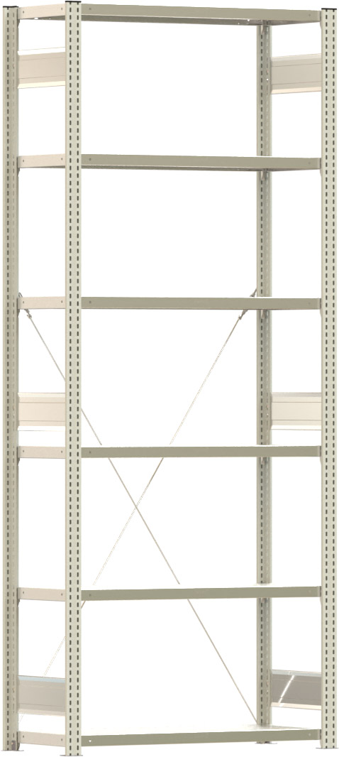 Fachbodenregal BERT - Breite: 100,5 cm - Tiefe: 40 cm - Höhe: 250 cm - 6 Böden - Grundregal