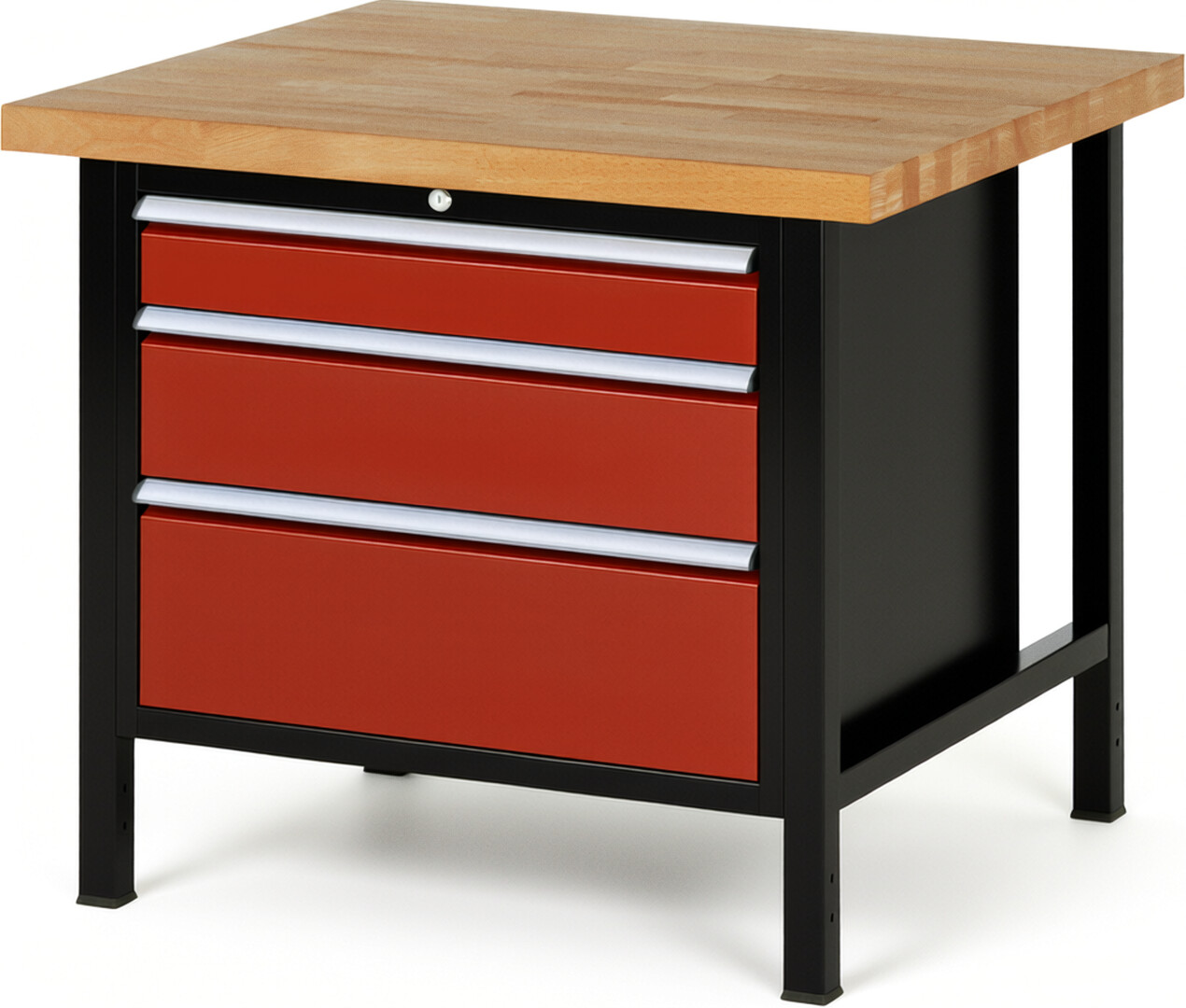 RAU Werkbank schwarz - rot - Breite 100 cm - Tiefe 90 cm - Höhe 104 cm - Buche-Massiv Arbeitsplatte 40 mm