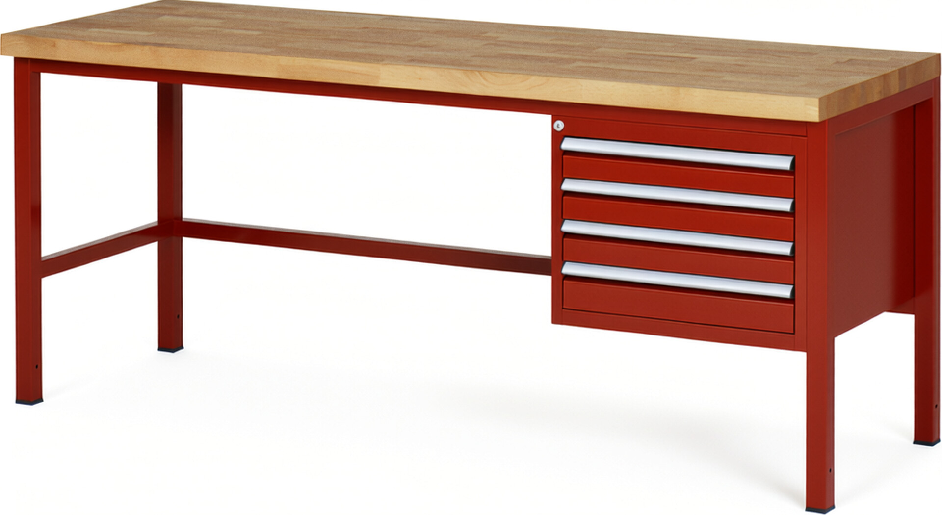 Werkbank Modell 8133 rot, BxTxH 2000x700x840-1040 mm,  Buche-Massiv Arbeitsplatte 40 mm,  4 Schubladen mit  Vollauszug 100 % und  SoftClosing