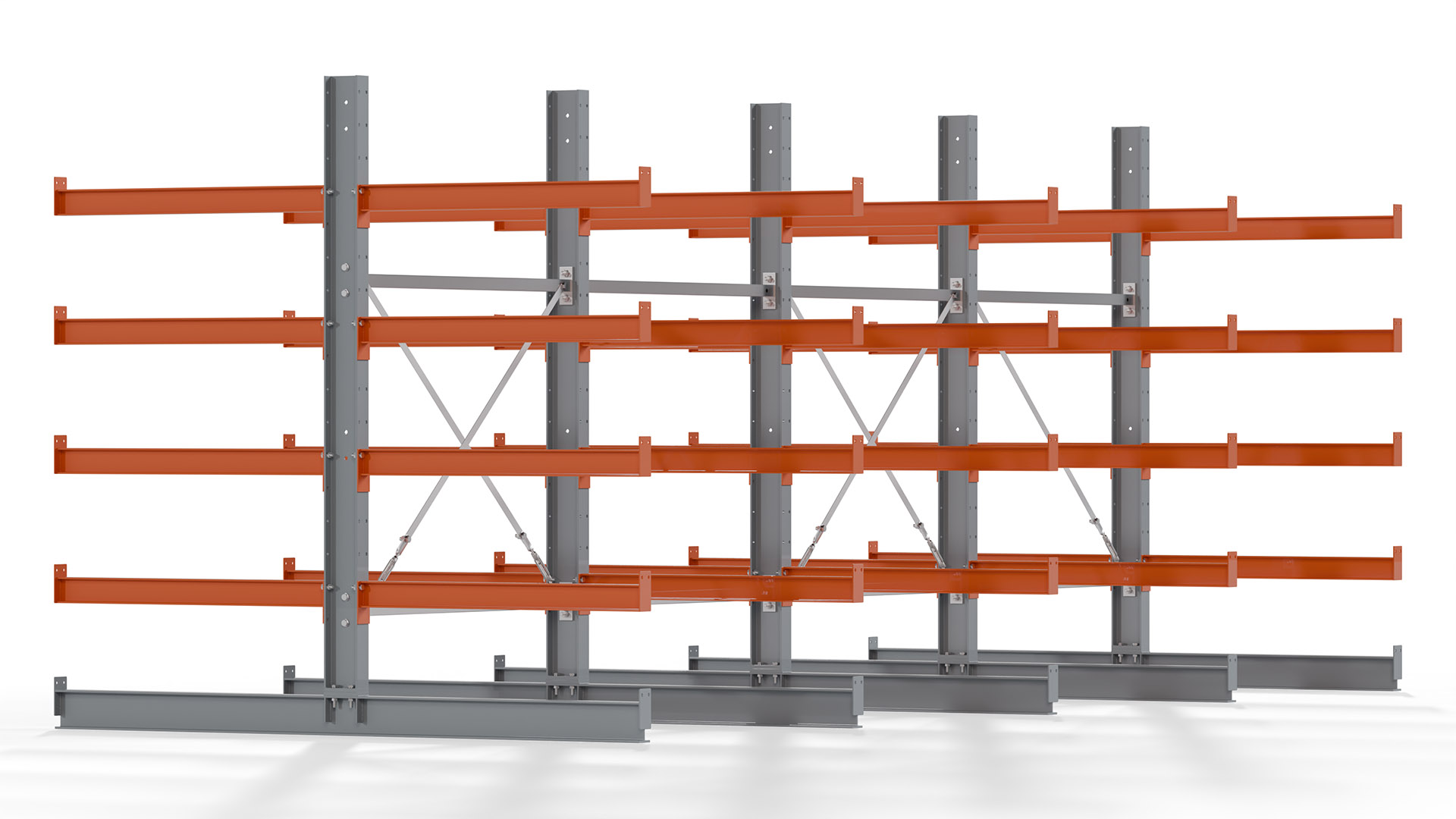 Kragarmregal KARL basic - lackiert - Breite: 512 cm - Höhe: 200 cm - Tiefe: 100 cm - Traglast je Kragarm: 450 kg - beidseitig