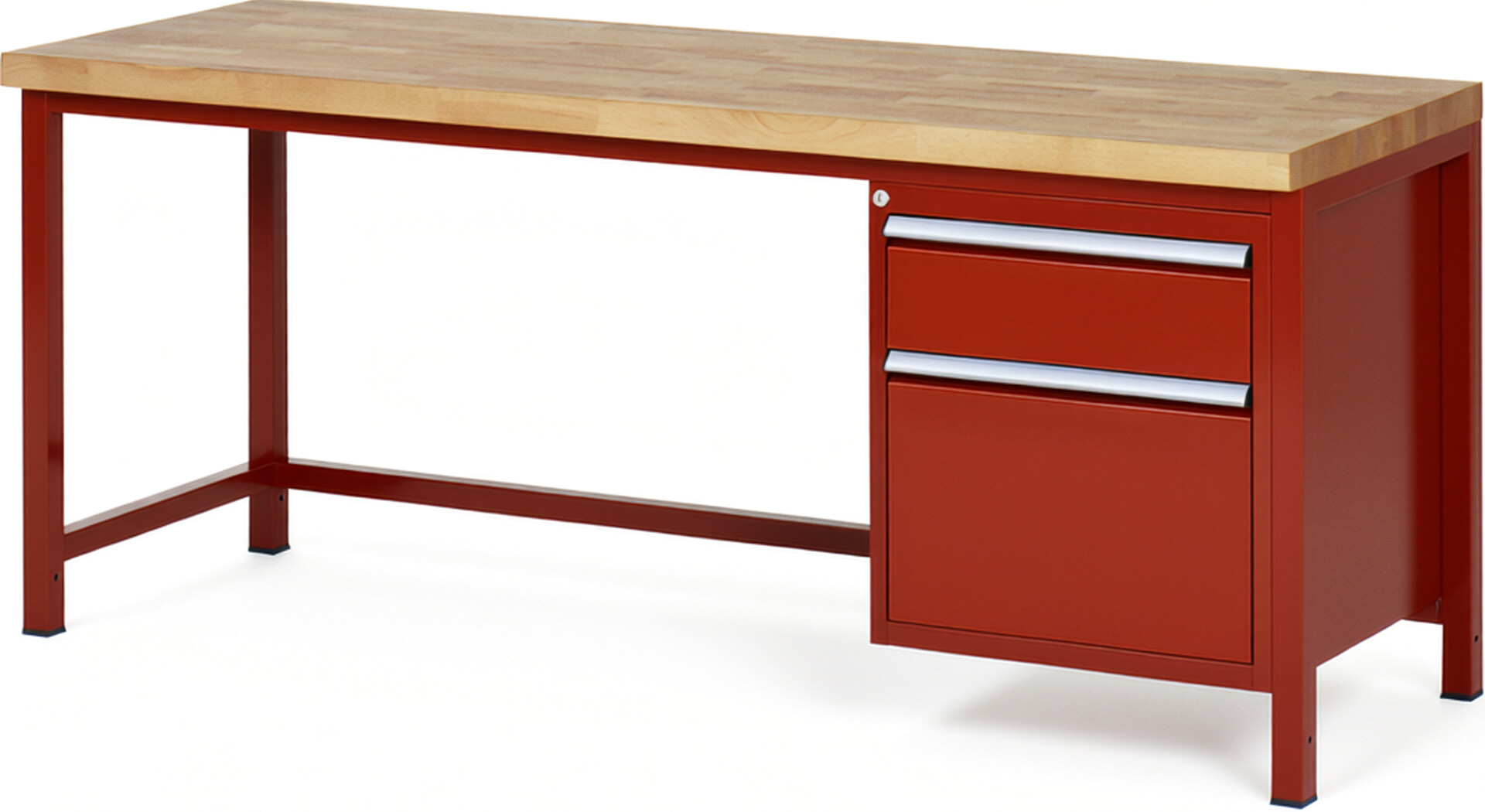 Werkbank Modell 8156 rot, BxTxH 2000x700x840 mm,  Buche-Massiv Arbeitsplatte 40 mm,  2 Schubladen mit  Vollauszug 100 % und  SoftClosing