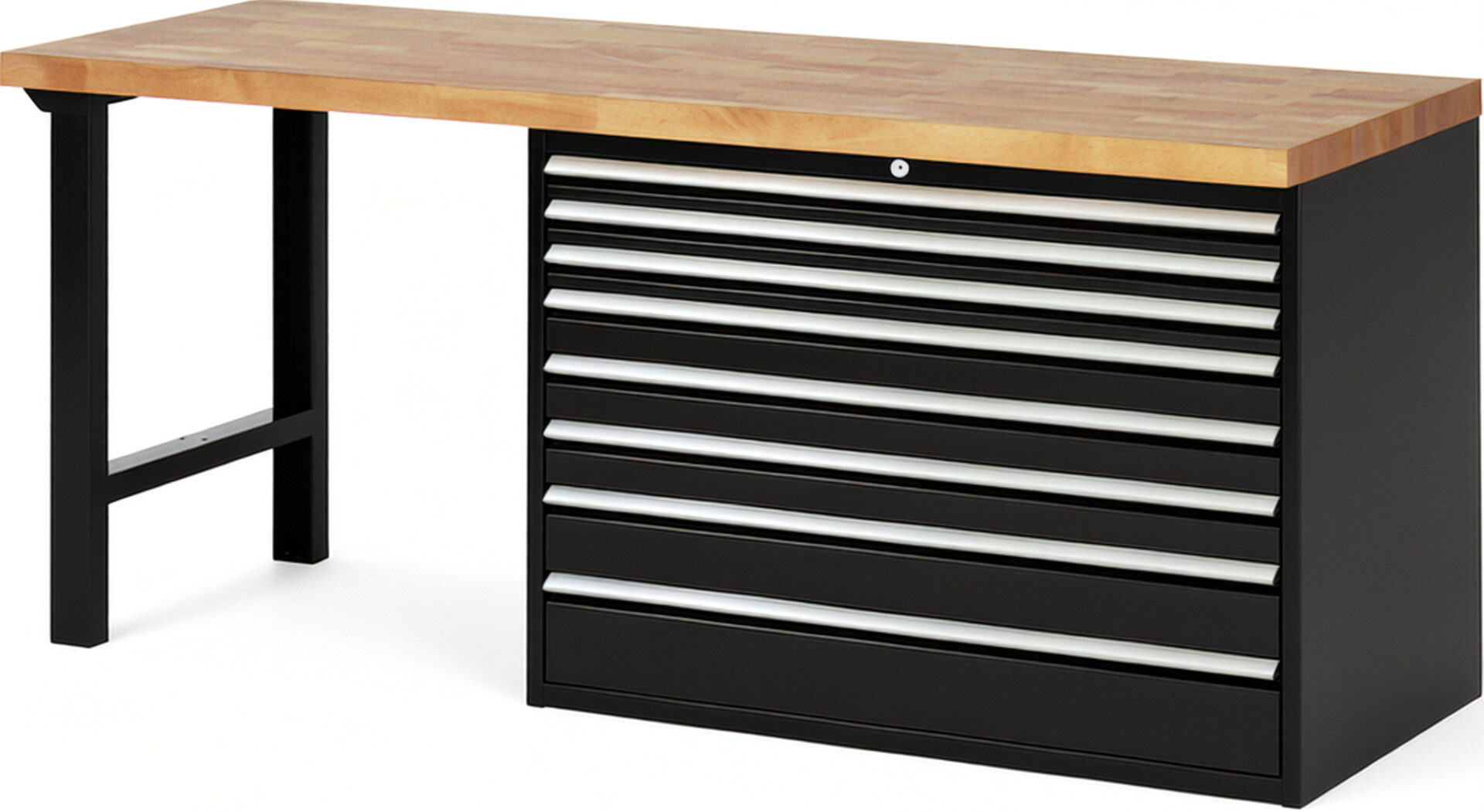 RAU Werkbank schwarz - Breite 200 cm - Tiefe 70 cm - Höhe 84 cm - Buche-Massiv Arbeitsplatte 40 mm