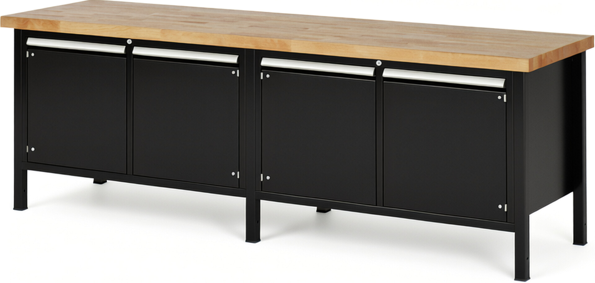 Werkbank Modell 8465 schwarz, BxTxH 2500x700x840 mm,  Buche-Massiv Arbeitsplatte 40 mm