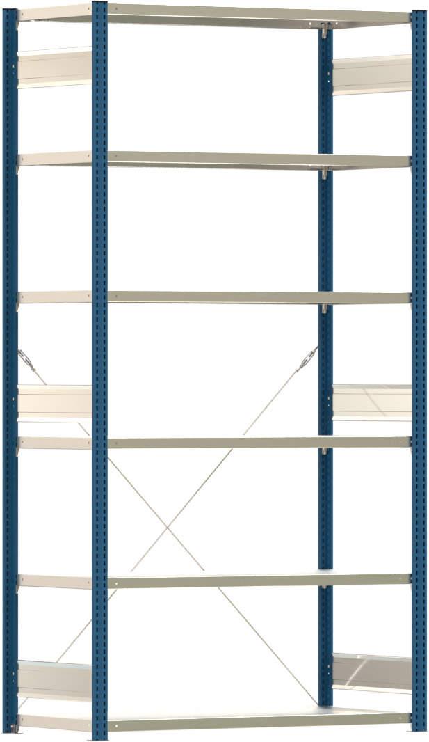 Fachbodenregal BERT - Breite: 128,5 cm - Tiefe: 60 cm - Höhe: 250 cm - 6 Böden - Grundregal