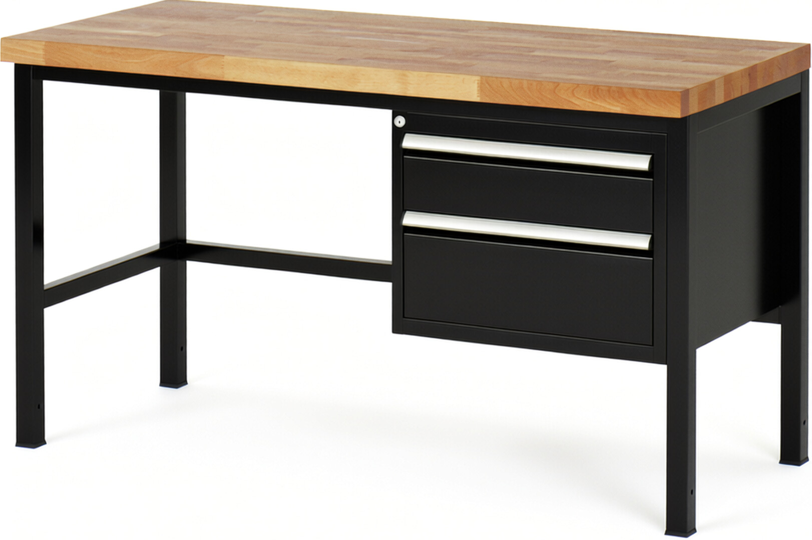 Werkbank Modell 8123 schwarz, BxTxH 1500x700x840-1040 mm,  Buche-Massiv Arbeitsplatte 40 mm,  2 Schubladen mit  Auszug 90 %