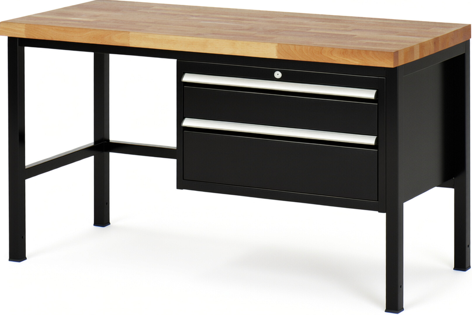 Werkbank Modell 8223 schwarz, BxTxH 1500x700x840 mm,  Buche-Massiv Arbeitsplatte 40 mm,  2 Schubladen mit  Vollauszug 100 % und  SoftClosing