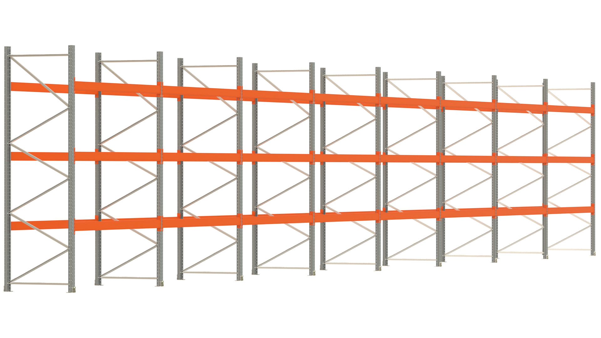 Palettenregal ARTUS - Breite 2236,5 cm - Höhe 350 cm - Tiefe 110 cm - Fachlast 3000 kg - 96 Palettenstellplätze
