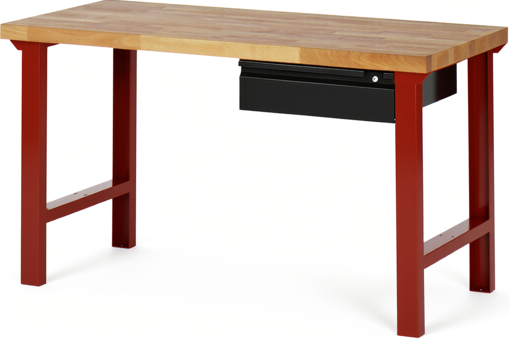 Werkbank rot - schwarz, BxTxH 1500x700x840 mm, Platte Buche 40 mm, 1 Hängeschublade 150 mm, RAL 3000/9011