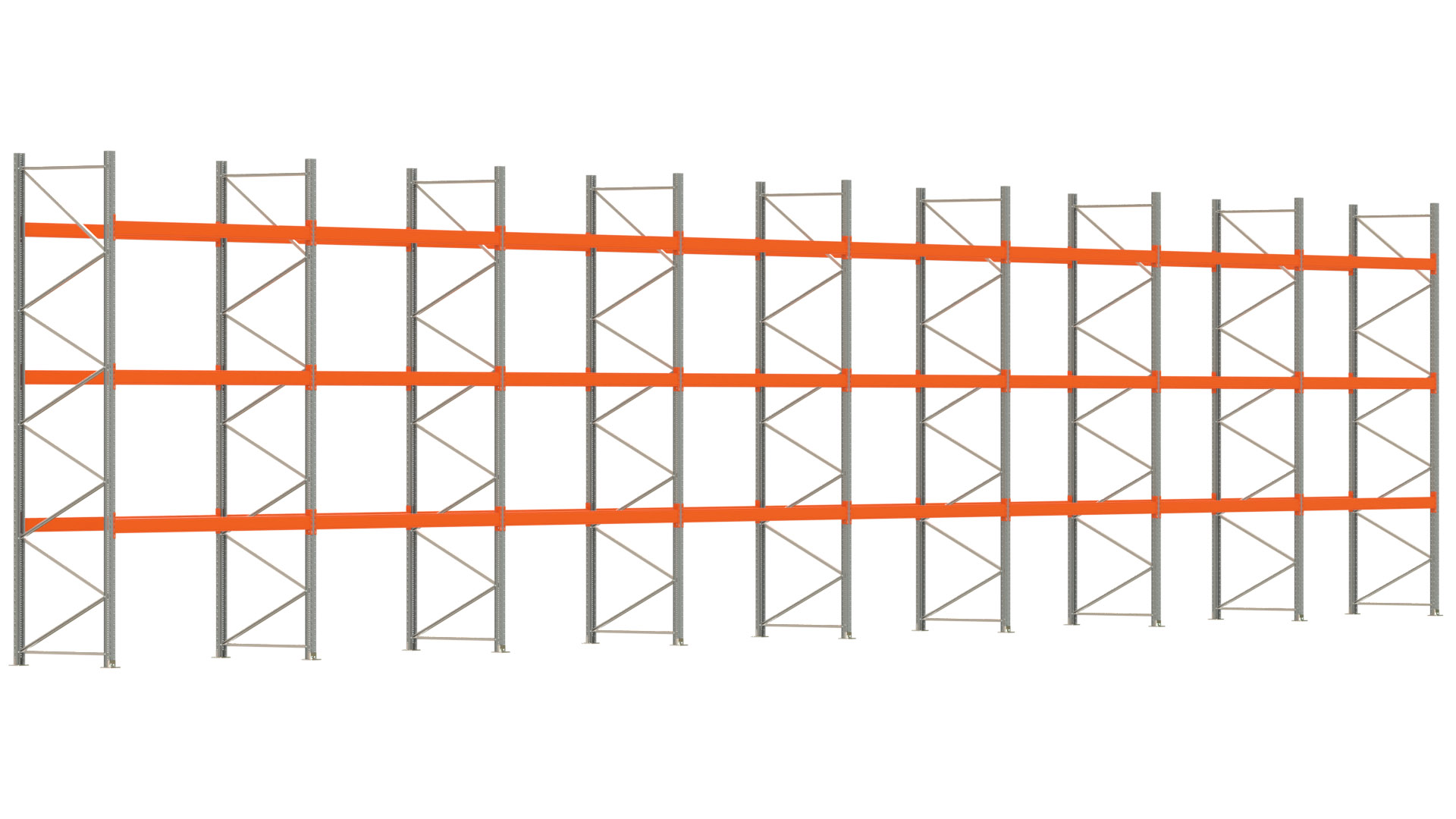 Palettenregal ARTUS - Breite 2236,5 cm - Höhe 450 cm - Tiefe 110 cm - Fachlast 2910 kg - 96 Palettenstellplätze