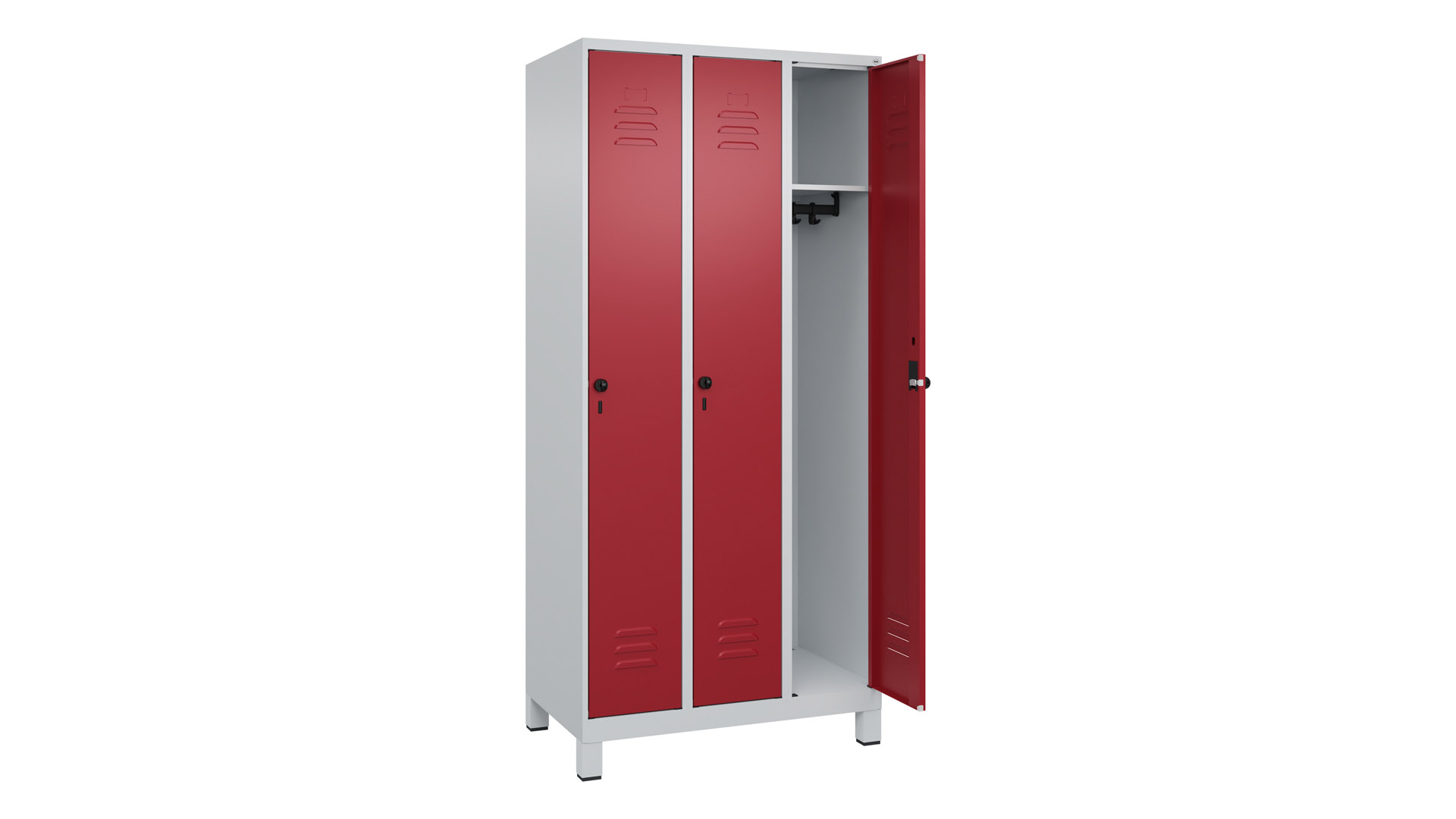 Spind - Garderobenschrank, Breite 90 cm, Höhe 195 cm, Tiefe 50 cm, 3 Abteile