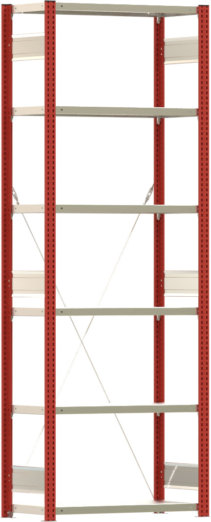 Fachbodenregal BERT - Breite: 87,5 cm - Tiefe: 40 cm - Höhe: 250 cm - 6 Böden - Grundregal