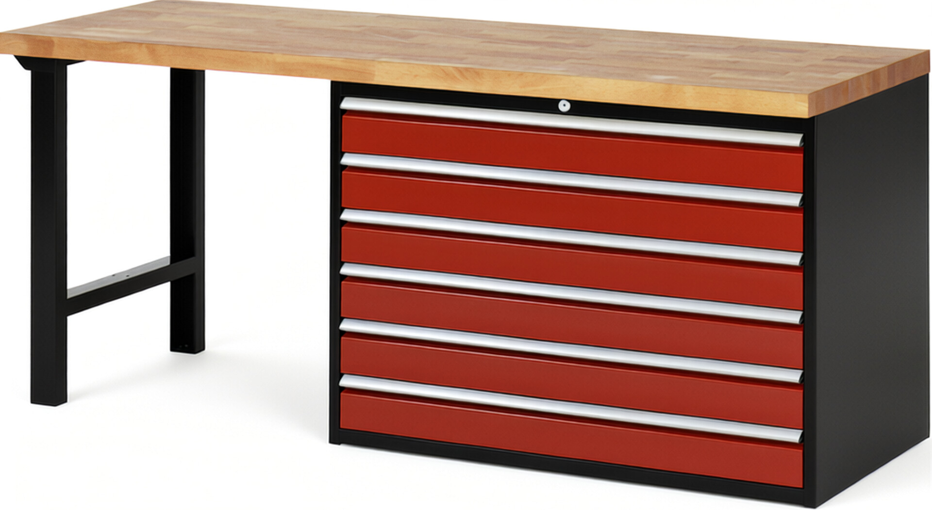 RAU Werkbank schwarz - rot - Breite 200 cm - Tiefe 70 cm - Höhe 89 cm - Buche-Massiv Arbeitsplatte 40 mm