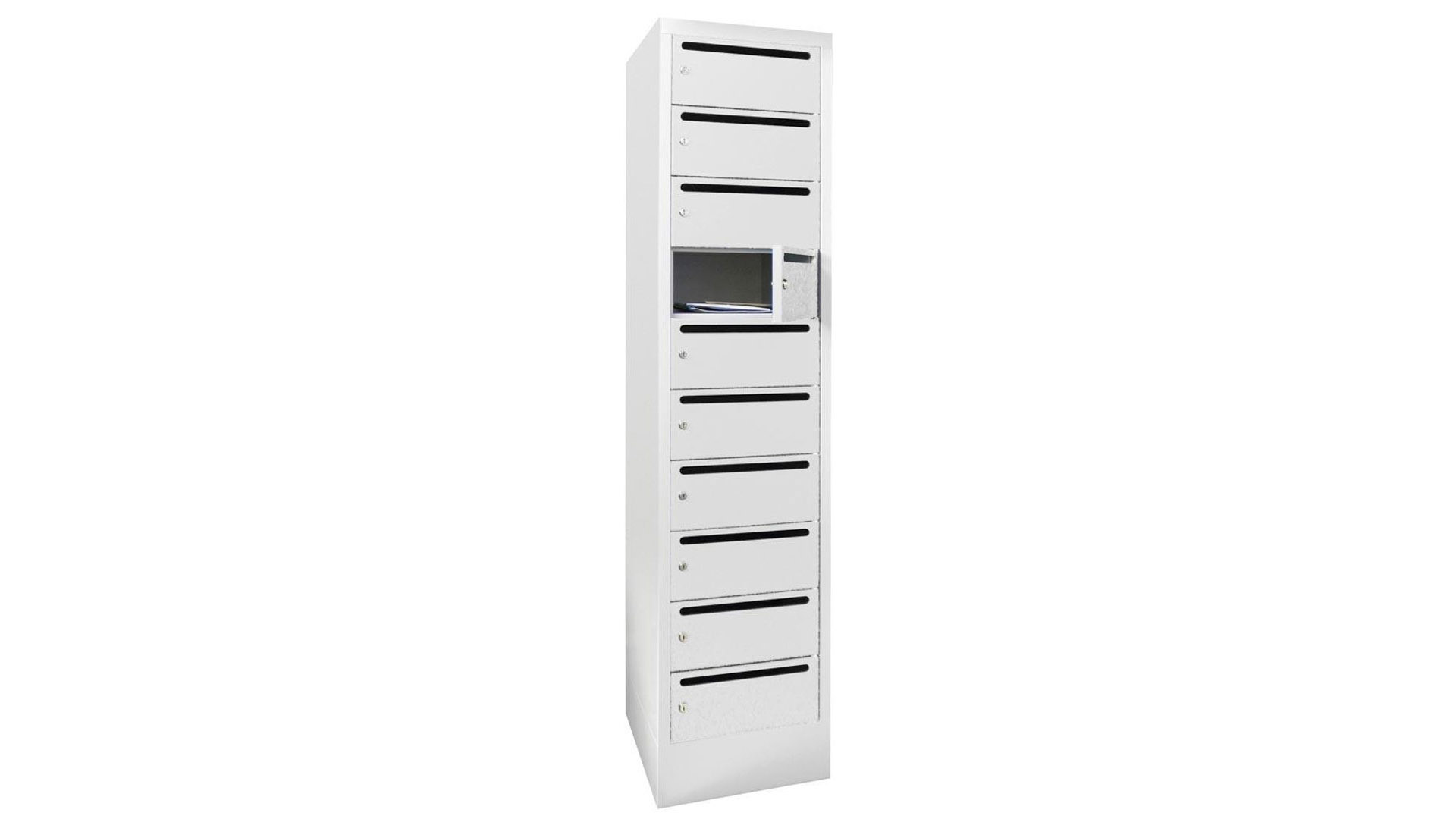 Postverteilerschrank, Breite 30 cm, Höhe 185 cm, Tiefe 50 cm, 10 Fächer