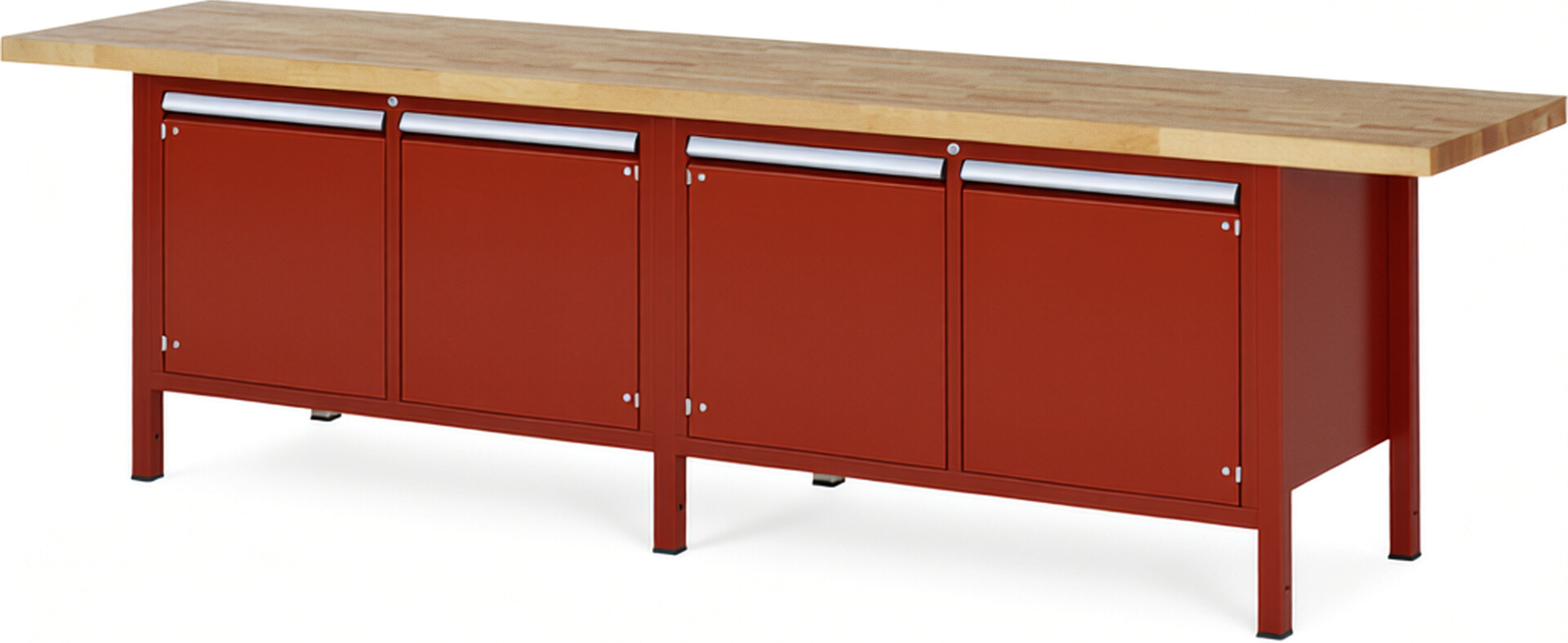 Werkbank Modell 8465 rot, BxTxH 3000x700x840-1040 mm,  Buche-Massiv Arbeitsplatte 40 mm