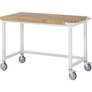 Fahrbare Werkbank, Breite 125 cm, Tiefe 70 cm, Höhe 88 cm, Platte: Buche-Riegel