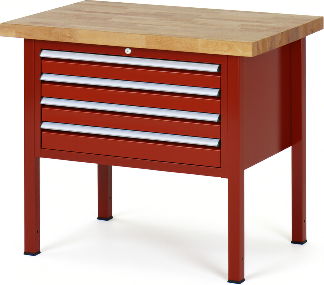 Werkbank Modell 8233 rot, BxTxH 1000x700x840-1040 mm,  Buche-Massiv Arbeitsplatte 40 mm,  4 Schubladen mit  Vollauszug 100 % und  SoftClosing