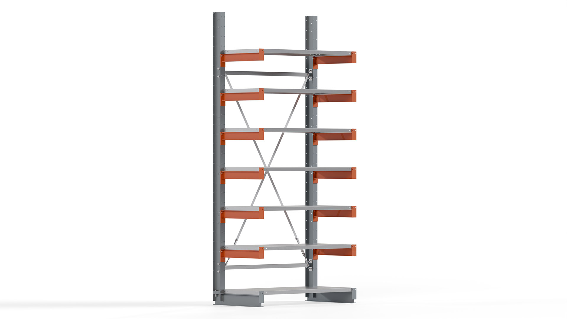 Kragarmregal KARL basic - lackiert - Breite: 128 cm - Höhe: 300 cm - Tiefe: 60 cm - Traglast je Kragarm: 730 kg - einseitig