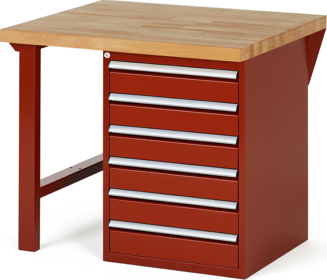 Werkbank Modell 7516 rot, BxTxH 1000x900x890 mm,  Buche-Massiv Arbeitsplatte 40 mm,  6 Schubladen mit  Vollauszug 100 % und  SoftClosing