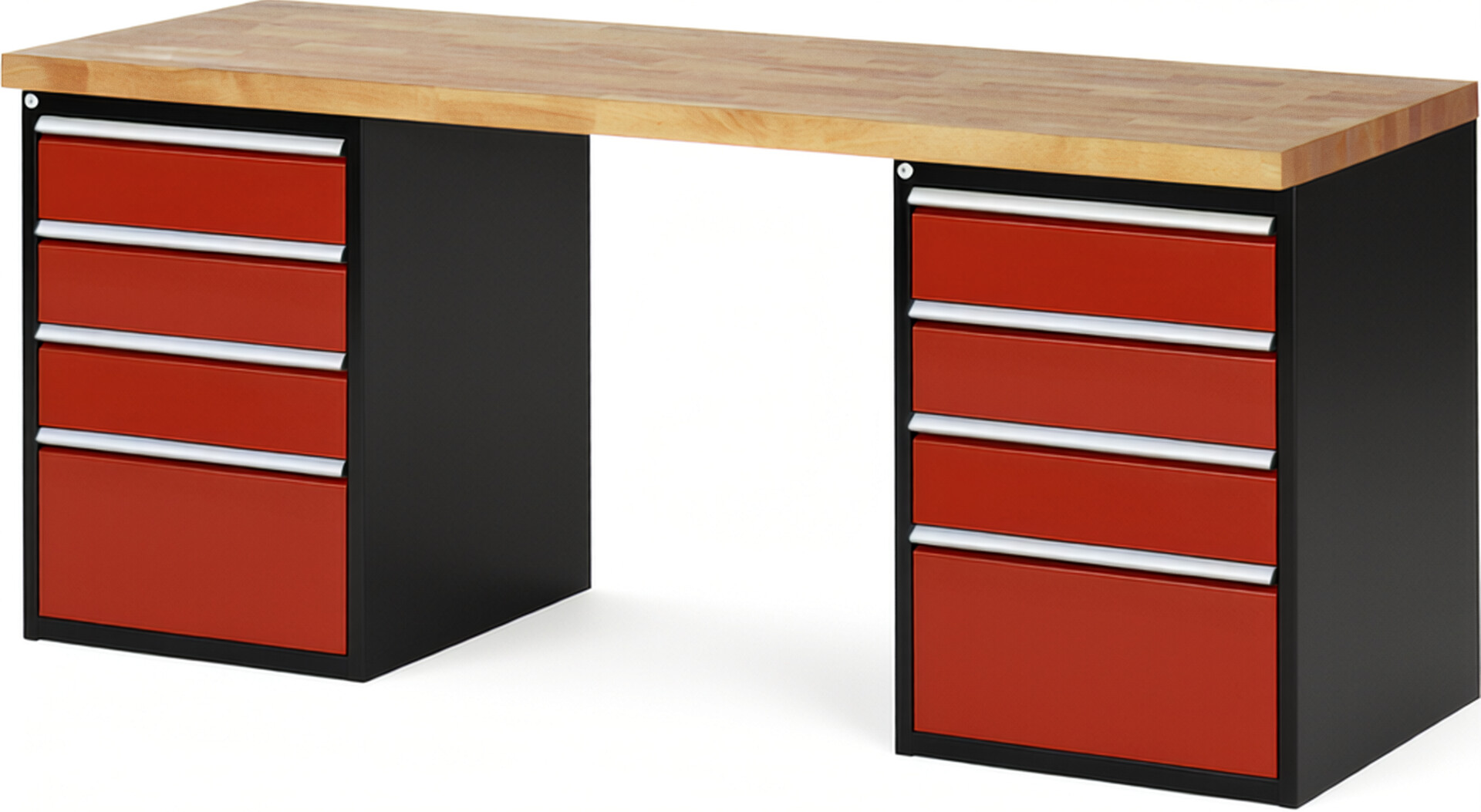 RAU Werkbank schwarz - rot - Breite 200 cm - Tiefe 70 cm - Höhe 89 cm - Buche-Massiv Arbeitsplatte 40 mm