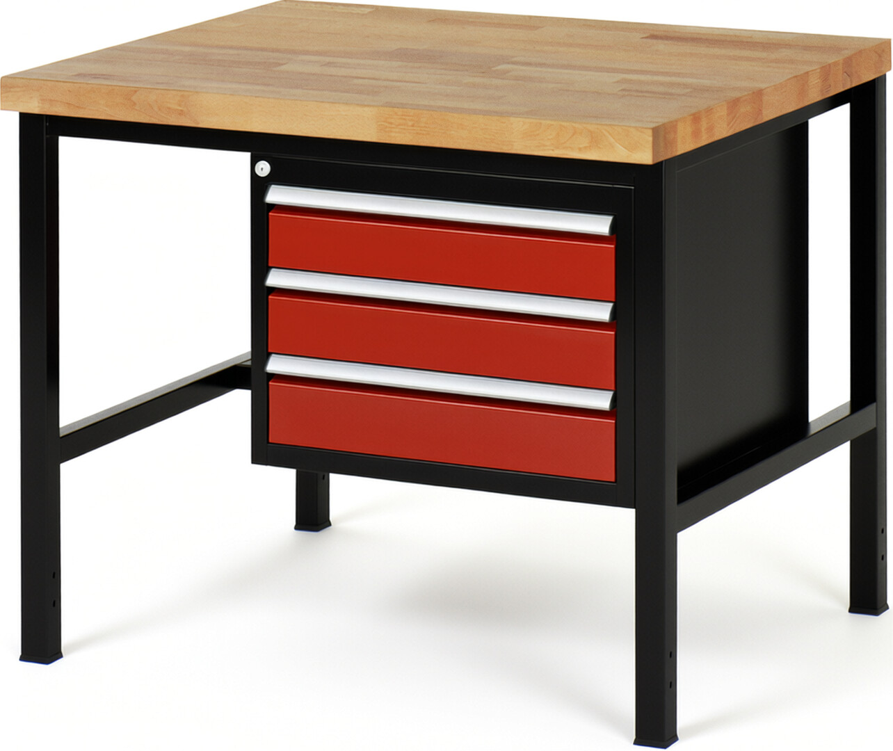 RAU Werkbank schwarz - rot - Breite 100 cm - Tiefe 90 cm - Höhe 104 cm - Buche-Massiv Arbeitsplatte 40 mm