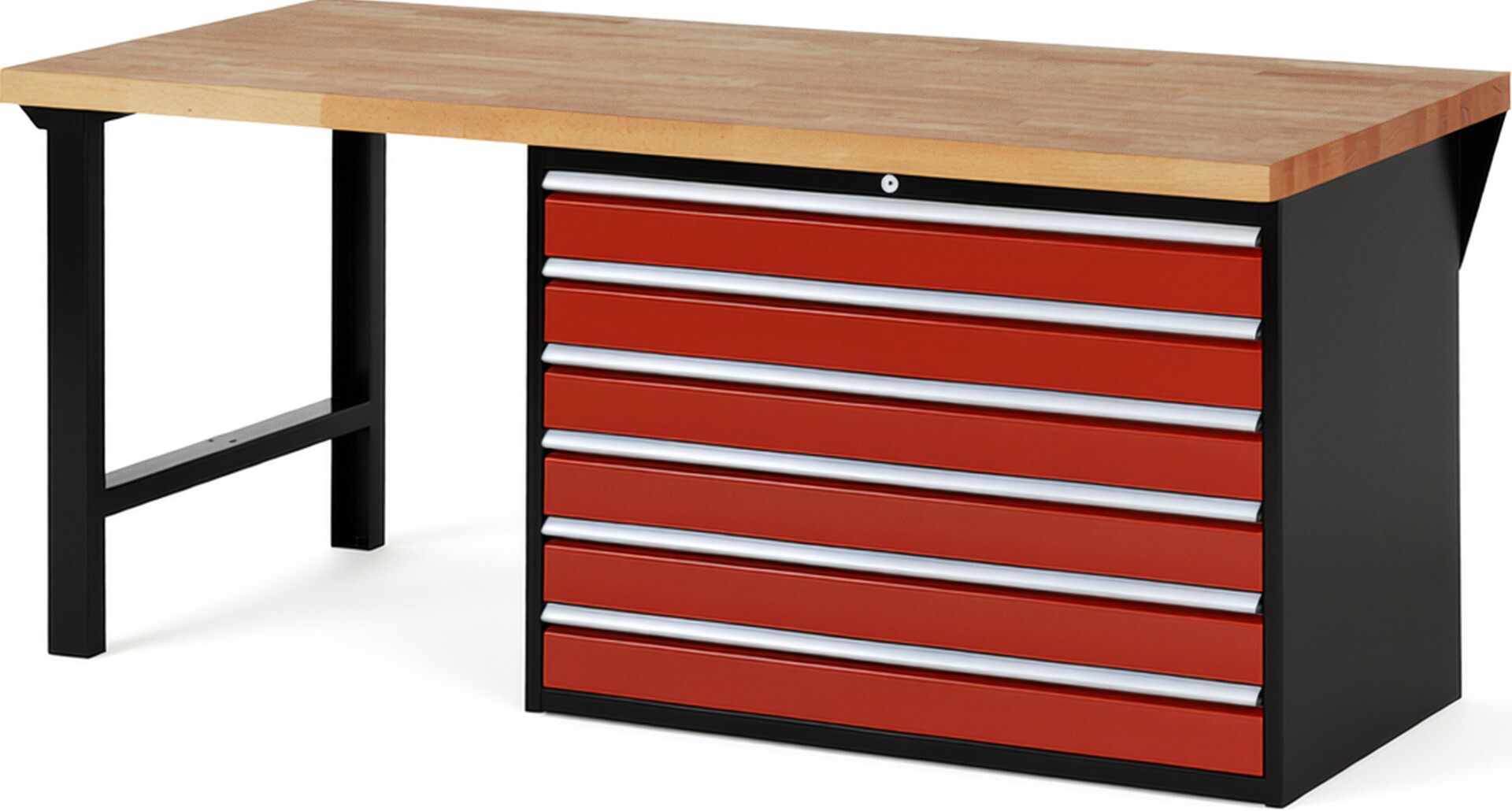 RAU Werkbank schwarz - rot - Breite 200 cm - Tiefe 90 cm - Höhe 89 cm - Buche-Massiv Arbeitsplatte 40 mm