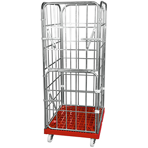 Rollbox, 4-seitig (halb abklappbare Vorderwand), Nutzhöhe 1650 mm, BxTxH 810x720x1850 mm, Bodenplatte aus HDPE, RAL 3000 feuerrot