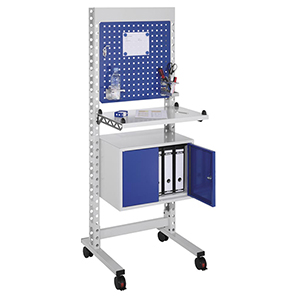 QM-Station, fahrbar, inkl. Infotafel, Metallablage, Aktenschrank, Infoblende, Lenkrollen, BxTxH 670x620x1770 mm