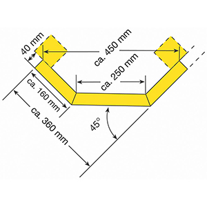Rammschutz-Planke, Eckplanken-C-Profil, 100x40x3 mm, 45 Grad, außen, gelb kunststoffbeschichtet, Innenbereich, Länge 350 mm