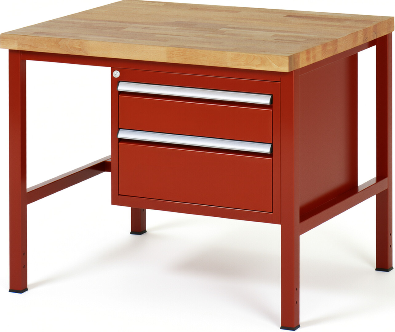 Werkbank Modell 8123 rot, BxTxH 1000x900x840-1040 mm,  Buche-Massiv Arbeitsplatte 40 mm,  2 Schubladen mit  Auszug 90 %