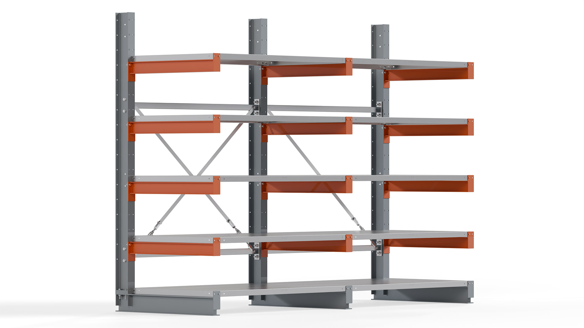 Kragarmregal KARL basic - lackiert - Breite: 256 cm - Höhe: 200 cm - Tiefe: 80 cm - Traglast je Kragarm: 550 kg - einseitig