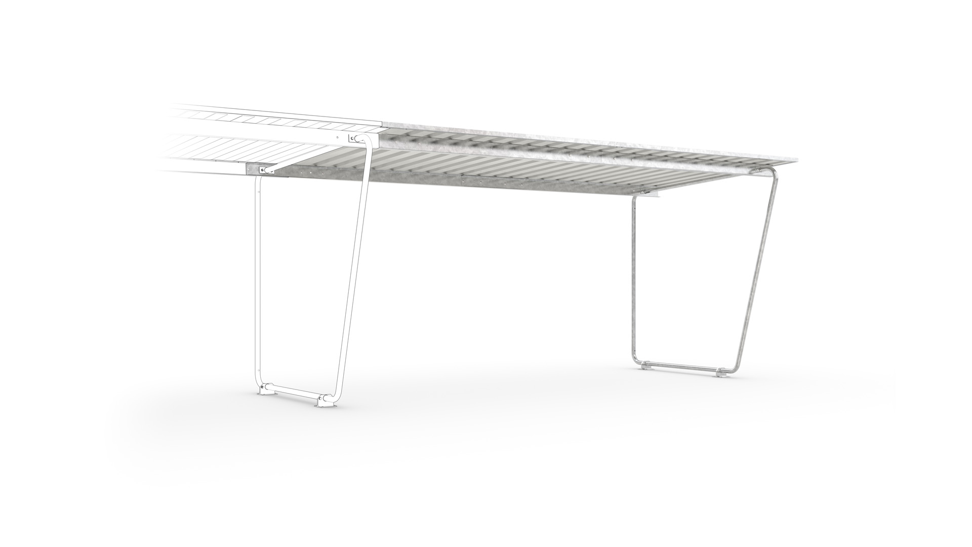 Fahrradunterstand, Überdachung, Modell Siegen, einseitig, Anbaueinheit, Profilblech RAL 9002, BxTxH 4300x2330x 2250 mm