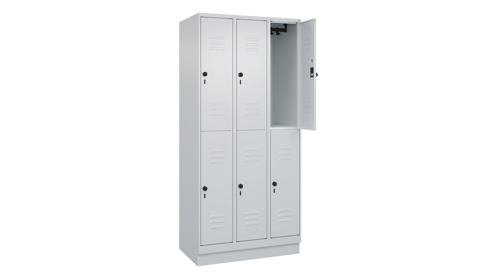Garderobenspind doppelstöckig, Breite 90 cm, Höhe 195 cm, Tiefe 50 cm, 6 Fächer