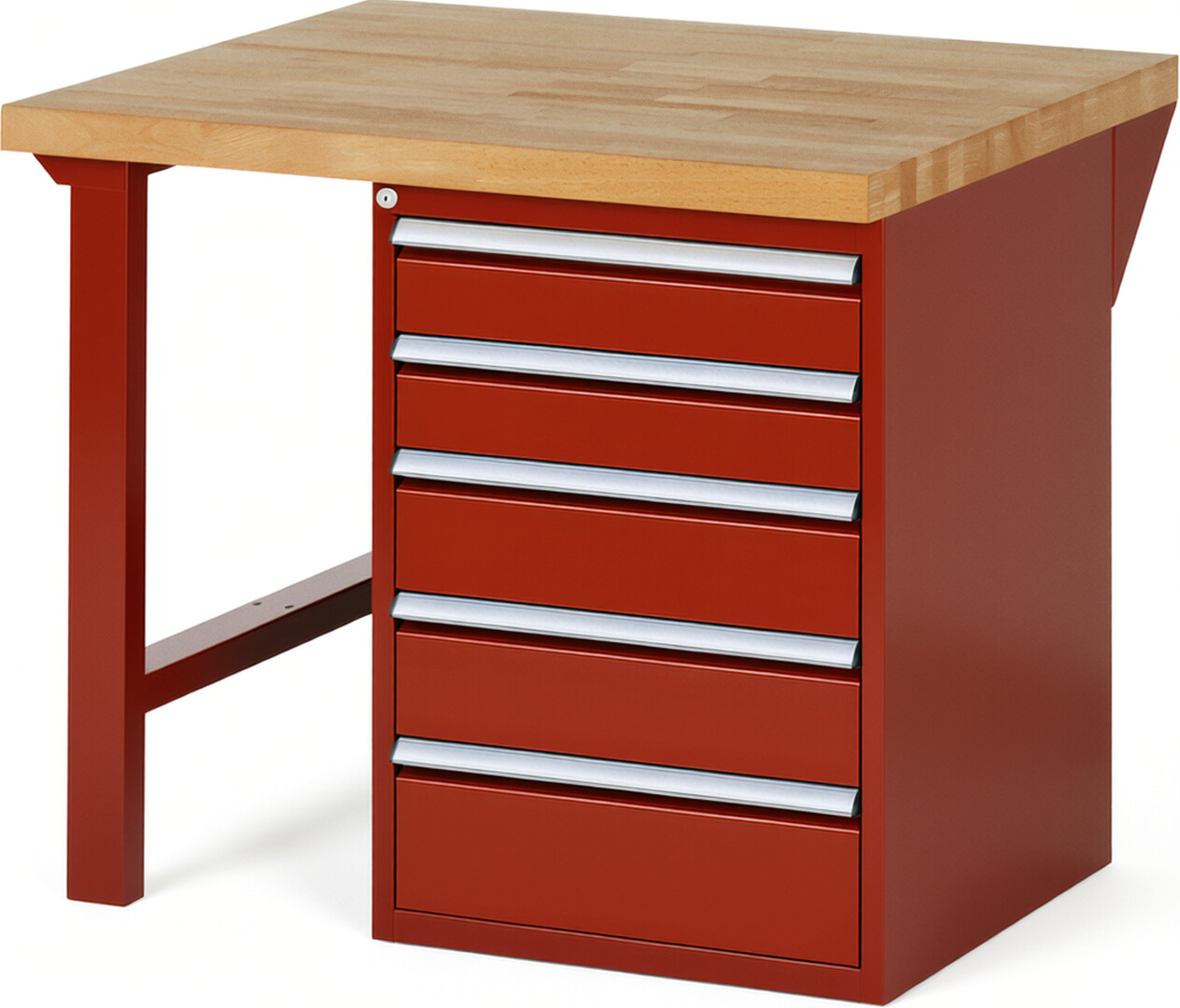 Werkbank Modell 7513 rot, BxTxH 1000x900x840 mm,  Buche-Massiv Arbeitsplatte 40 mm,  5 Schubladen mit  Auszug 90 %