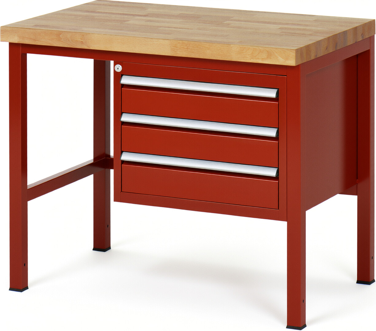 Werkbank Modell 8127 rot, BxTxH 1000x700x840-1040 mm,  Buche-Massiv Arbeitsplatte 40 mm,  3 Schubladen mit  Auszug 90 %