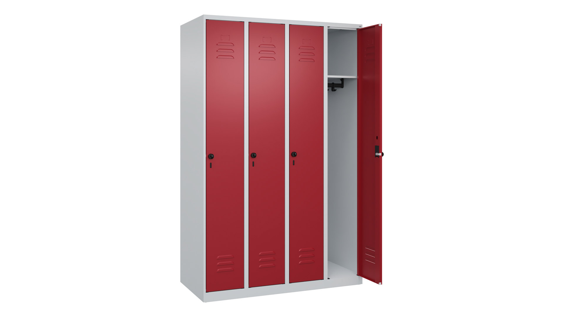 Spind - Garderobenschrank, Breite 120 cm, Höhe 185 cm, Tiefe 50 cm, 4 Abteile