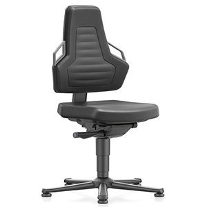 Arbeitsstuhl, Arbeitsdrehstuhl mit autom. Gewichtregulierung, Sitz Integralschaum schwarz, Griffe grau, Gleiter, Sitz Höhe 450-600 mm