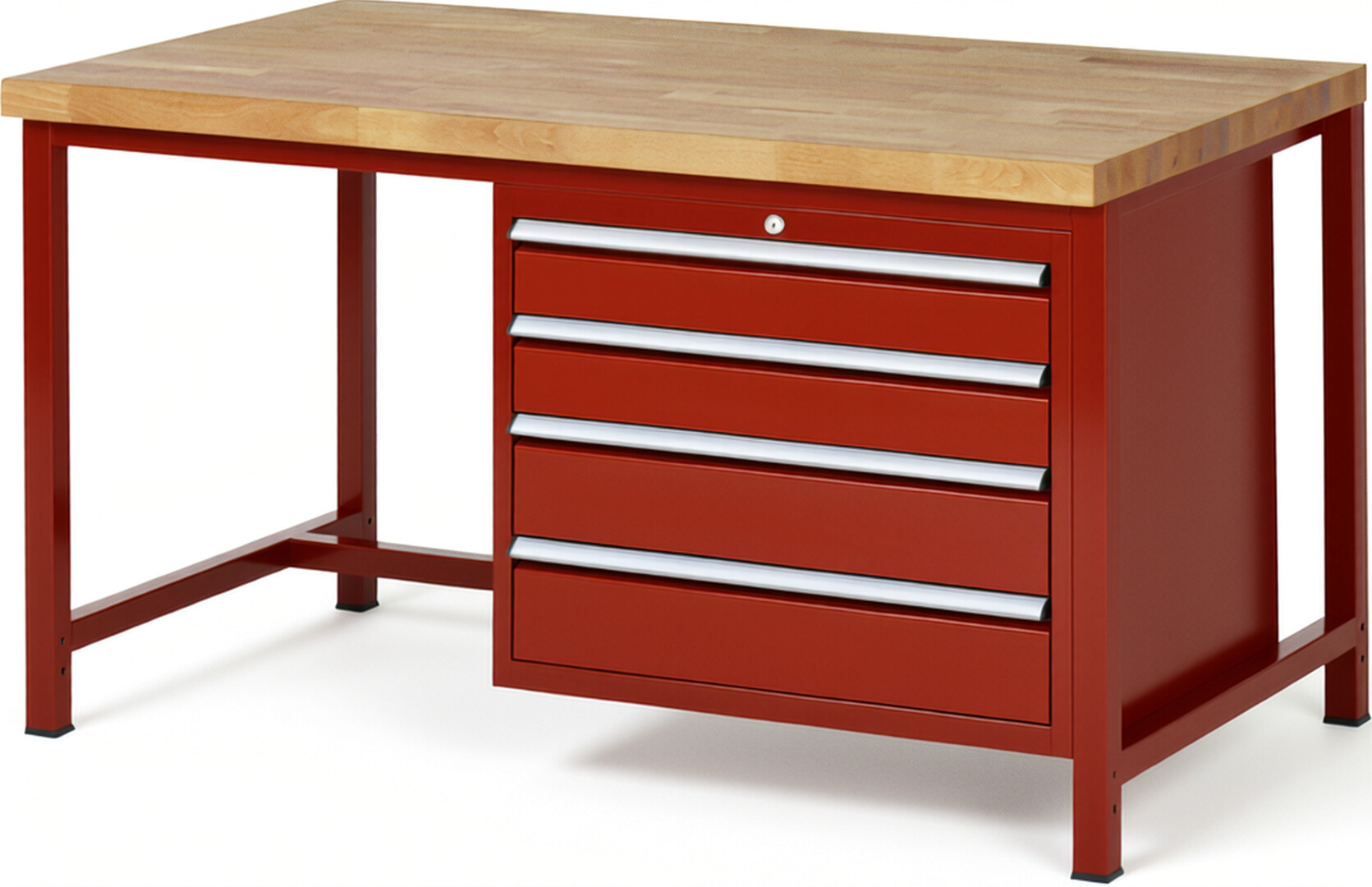 Werkbank Modell 8262 rot, BxTxH 1500x900x840 mm,  Buche-Massiv Arbeitsplatte 40 mm,  4 Schubladen mit  Auszug 90 %