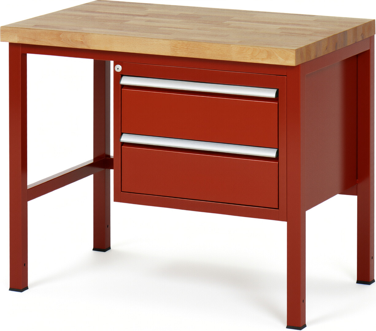 Werkbank Modell 8125 rot, BxTxH 1000x700x840 mm,  Buche-Massiv Arbeitsplatte 40 mm,  2 Schubladen mit  Auszug 90 %