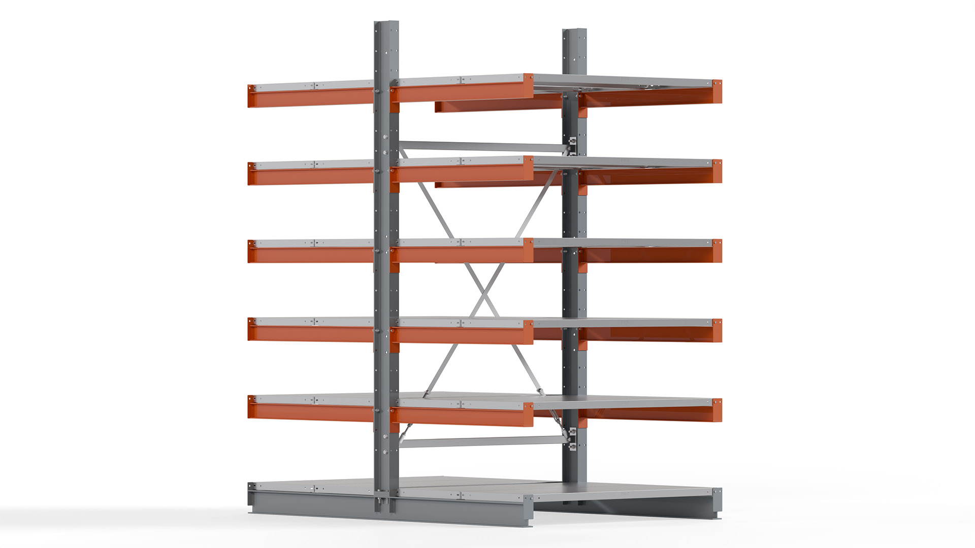 Kragarmregal KARL basic - lackiert - Breite: 128 cm - Höhe: 250 cm - Tiefe: 100 cm - Traglast je Kragarm: 450 kg - beidseitig